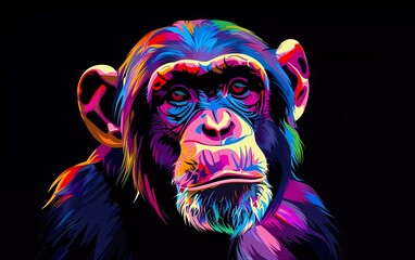 monkey drawn using WPAP art style, isolated black background, pop art, vector illustration.