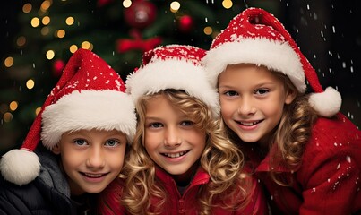 family in christmas hats