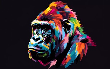gorilla drawn using WPAP art style, isolated black background, pop art, vector illustration. 