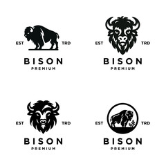 Bison silhouettes and icons. black flat color simple elegant white background Bison animal vector and illustration.