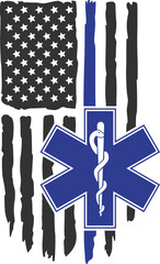 EMS American flag svg, EMS flag SVG, Medical Emblem with Tattered Flag vector