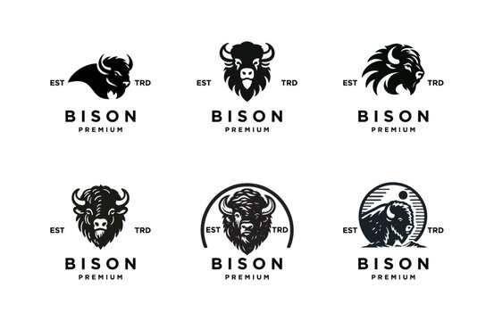 Bison silhouettes and icons. black flat color simple elegant white background Bison animal vector and illustration.