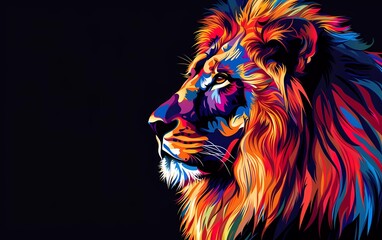 lion drawn using WPAP art style, isolated black background, pop art, vector illustration. 