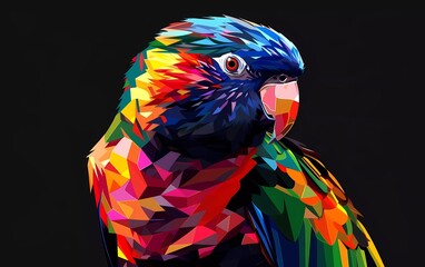 Naklejka premium parrot drawn using WPAP art style, isolated black background, pop art, vector illustration.