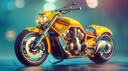 yellow motorbike, beautiful, cool, vector, cartoon style