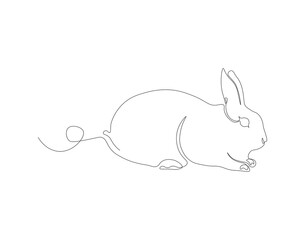 Continuous line drawing of rabbit. One line of bunny. Easter rabbit concept continuous line art. Editable outline.