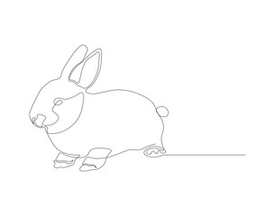 Continuous line drawing of rabbit. One line of bunny. Easter rabbit concept continuous line art. Editable outline.