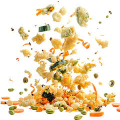 falling vegetable tempura crispy and crunchy isolated transparent background