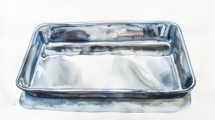 A watercolor painting of a clean sheet pan, essential for baking, on a white background