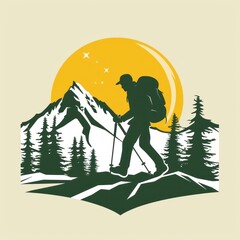 mountain hiking logo design