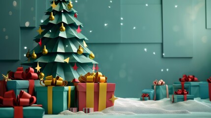Boxing Day shows a scene of paperwrapped gifts under a crafted paper tree, paper art style concept