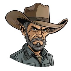 cowboy with beard, wearing a cowboy hat on white background