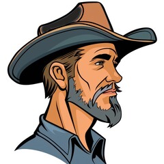 cowboy with beard, wearing a cowboy hat on white background