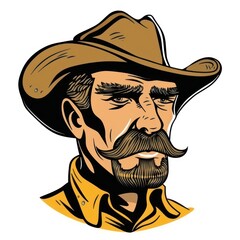 cowboy with beard, wearing a cowboy hat on white background