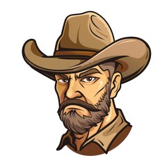  cowboy with beard, wearing a cowboy hat on white background