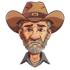  cowboy with beard, wearing a cowboy hat on white background