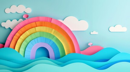 On National Coming Out Day, a paper rainbow arches boldly across the sky, paper art style concept