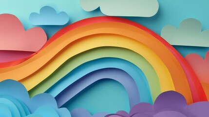 On National Coming Out Day, a paper rainbow arches boldly across the sky, paper art style concept