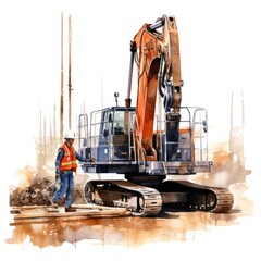 Single pile driver at work on a construction site dynamic watercolor clipart