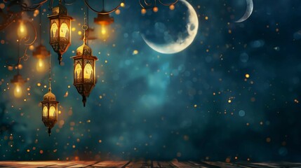 Luxury 3d lantern islamic festival background for eid al adha, ramadan kareem, eid al fitr,  islamic new year, generative ai