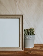 Empty frame & cactus home decor