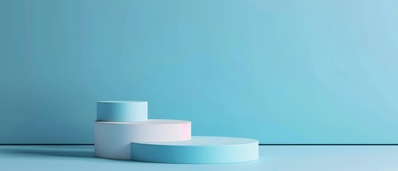 Three tiered paper display stands in varying heights, each with a clean, flat top for products and spacious background for text, paper art style concept