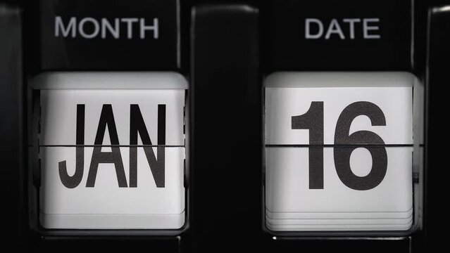 retro flip calendar with a date change from the fifteenth of January to the sixteenth of January. daily calendar with a change of days of the month. calendar concept, reminders, events. close up.