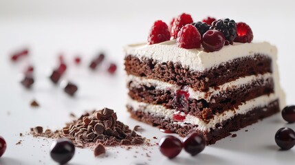 black forest cake on white background