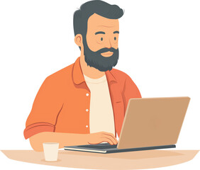 illustration of a man sitting at his desk with a laptop.