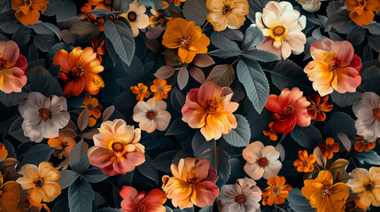 Fototapeta premium Blooming flowers pattern. AI generative