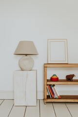 Empty wooden frame, kids bookshelf, home decor