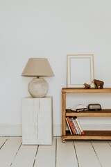 Empty wooden frame, kids bookshelf, home decor