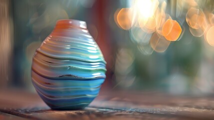 A sculpted vase with a gradient effect transitioning from one distinct color to another as the artist masterfully kneads the two together..