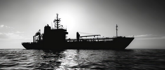 ship vessel silhouette, black and white