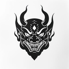black oni tattoo illustration, solid white background