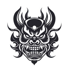 black oni tattoo illustration, solid white background