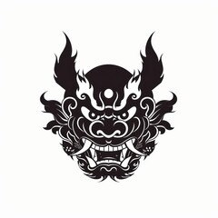 black oni tattoo illustration, solid white background