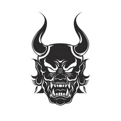 black oni tattoo illustration, solid white background