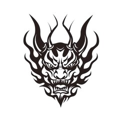 black oni tattoo illustration, solid white background