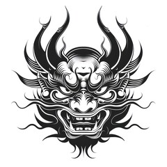 black oni tattoo illustration, solid white background