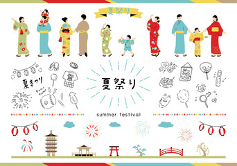 夏祭りを楽しむ人達