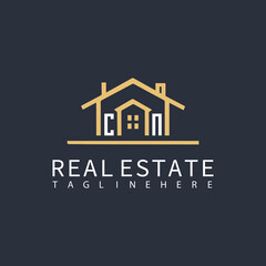 CN monogram logo for real estate with home shape creative design.