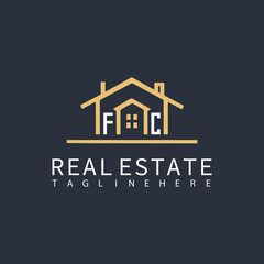FC monogram logo for real estate with home shape creative design.