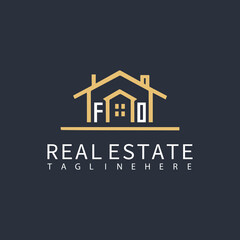 FO monogram logo for real estate with home shape creative design.