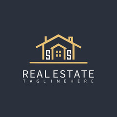 SS monogram logo for real estate with home shape creative design.