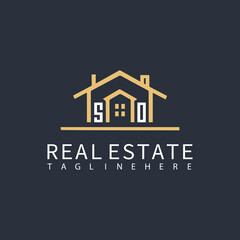 SO monogram logo for real estate with home shape creative design.