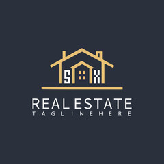 SX monogram logo for real estate with home shape creative design.