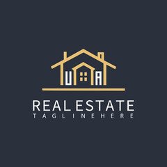UA monogram logo for real estate with home shape creative design.
