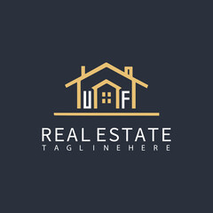 UF monogram logo for real estate with home shape creative design.