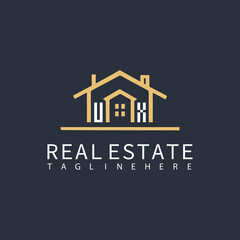 UX monogram logo for real estate with home shape creative design.